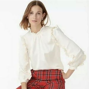 J Crew Ruffle Sleeve Top in Satin Crepe NWOT size XL (12)
